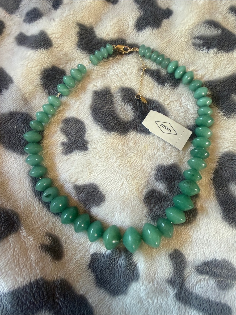 NWT Fossil Green Beaded Statement Necklace Gold Tone MSRP $85